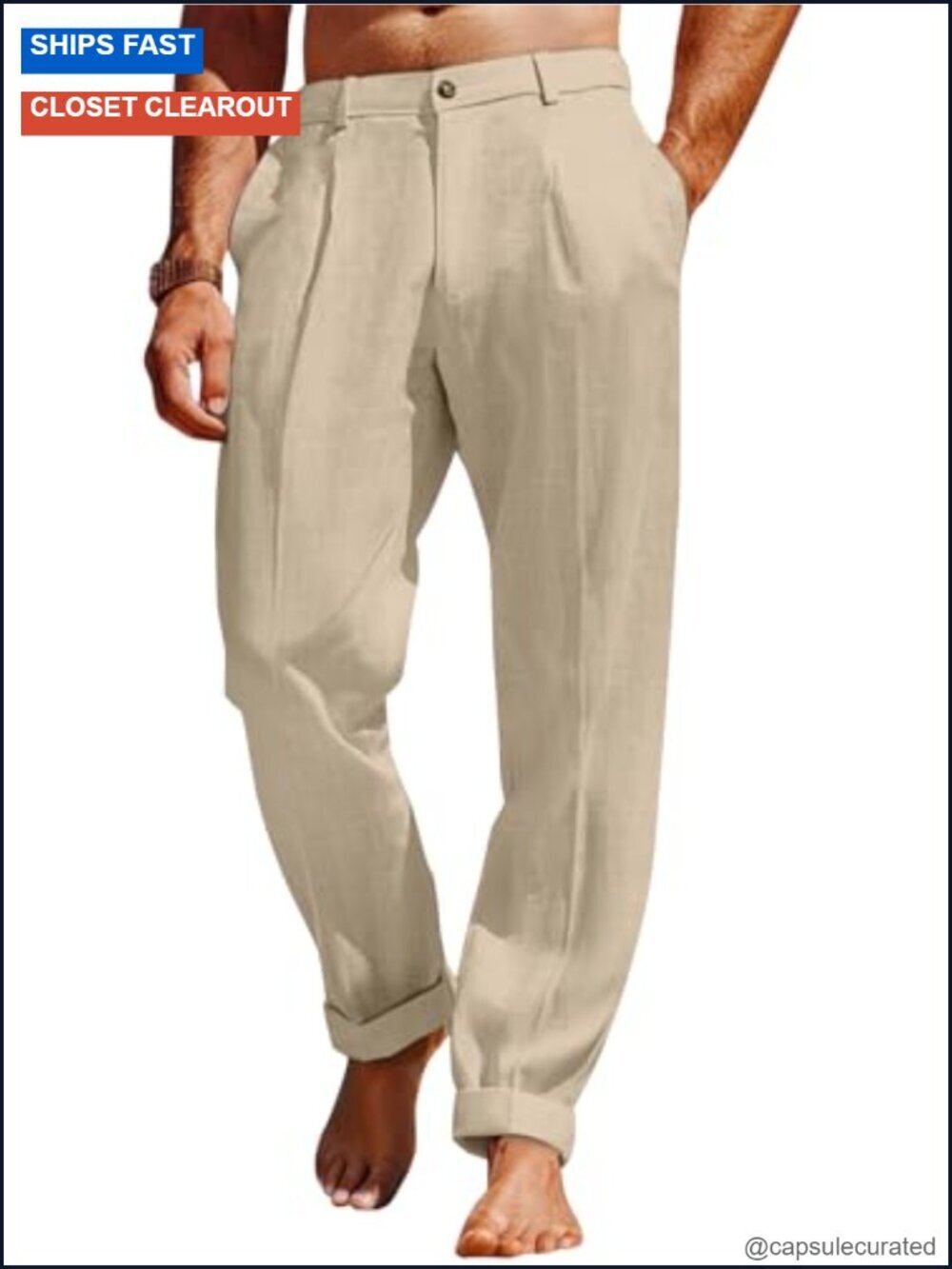 Linen Blend Casual Pants Elastic Waist Loose Fit Straight Leg Lightweight